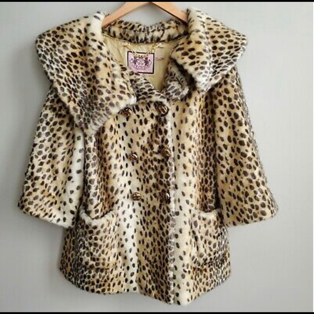 Juicy Couture Leopard Faux Fur Coat Size S
